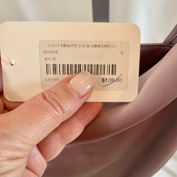 NWT Pink Moon Bay mauve satiny dress, women’s size S. Cowl neck, ruched tie side - Picture 5 of 5